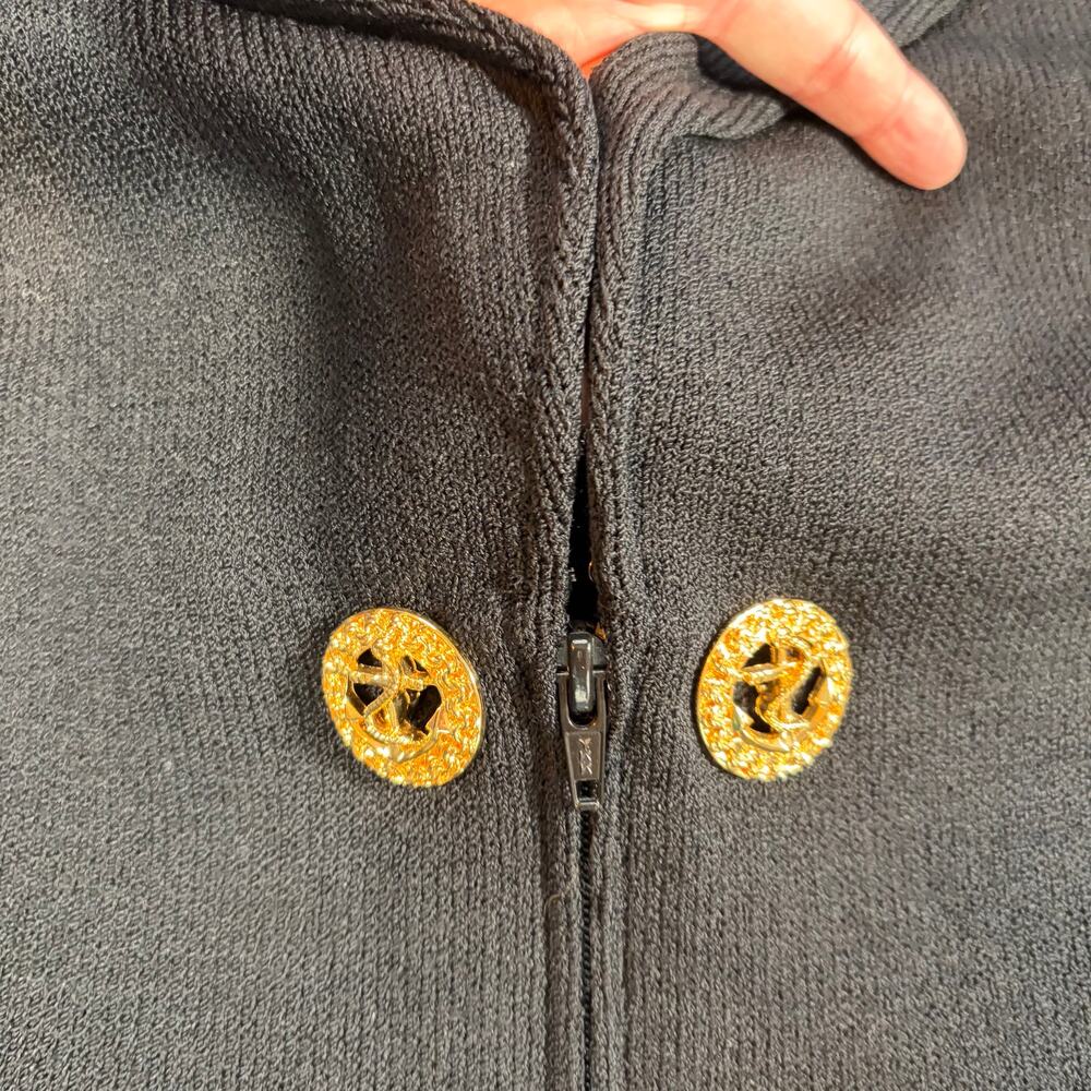 VTG St John Collection Marie Gray womens black knit jacket. Sz 10. gold buttons. - Picture 3 of 7